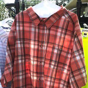 Orange/Black Short Sleeve Button Down Shirt-Size 4XL